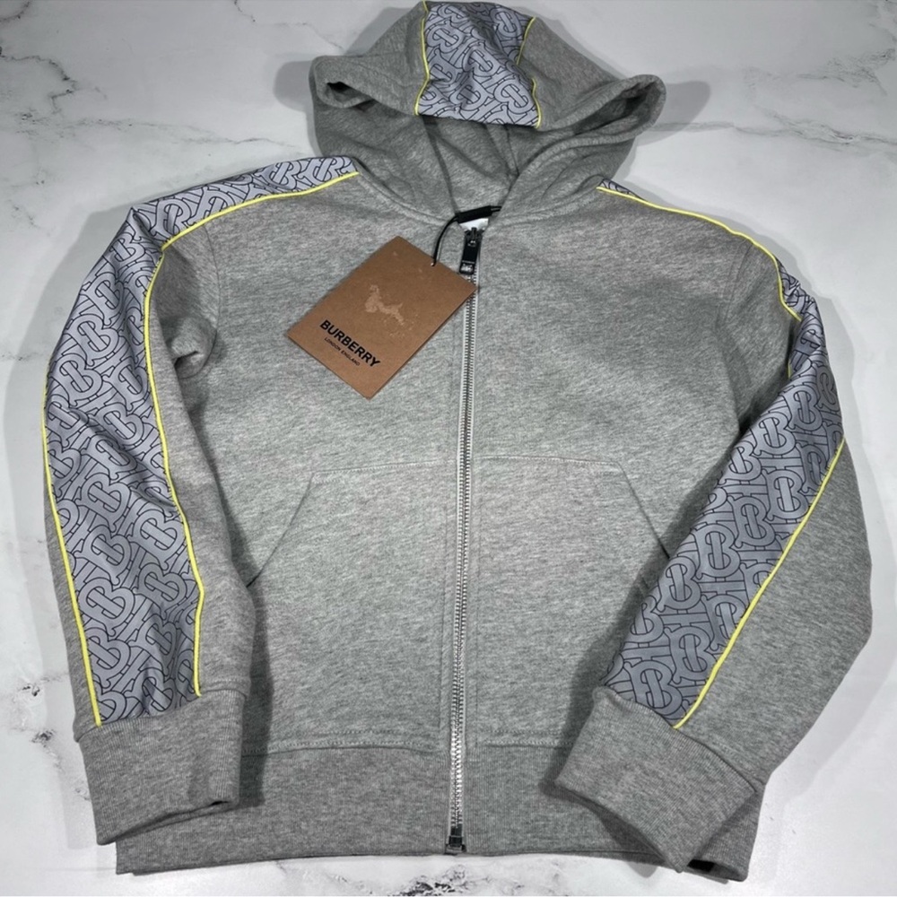 Burberry Bernard Logo Zip Up Hoodie in Grey Melange